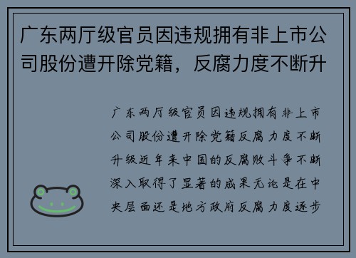 广东两厅级官员因违规拥有非上市公司股份遭开除党籍，反腐力度不断升级