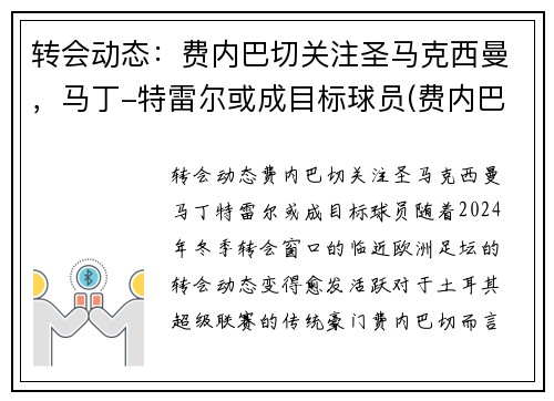 转会动态：费内巴切关注圣马克西曼，马丁-特雷尔或成目标球员(费内巴切球迷夫妇)