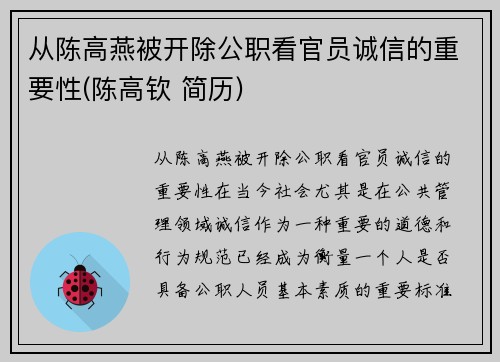 从陈高燕被开除公职看官员诚信的重要性(陈高钦 简历)
