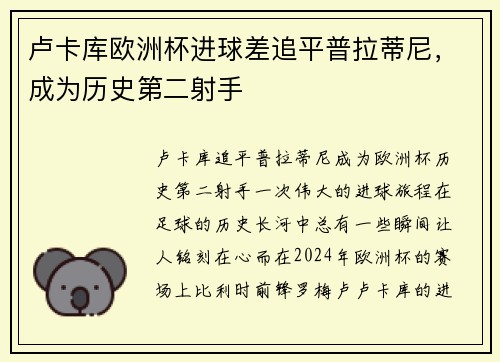 卢卡库欧洲杯进球差追平普拉蒂尼，成为历史第二射手